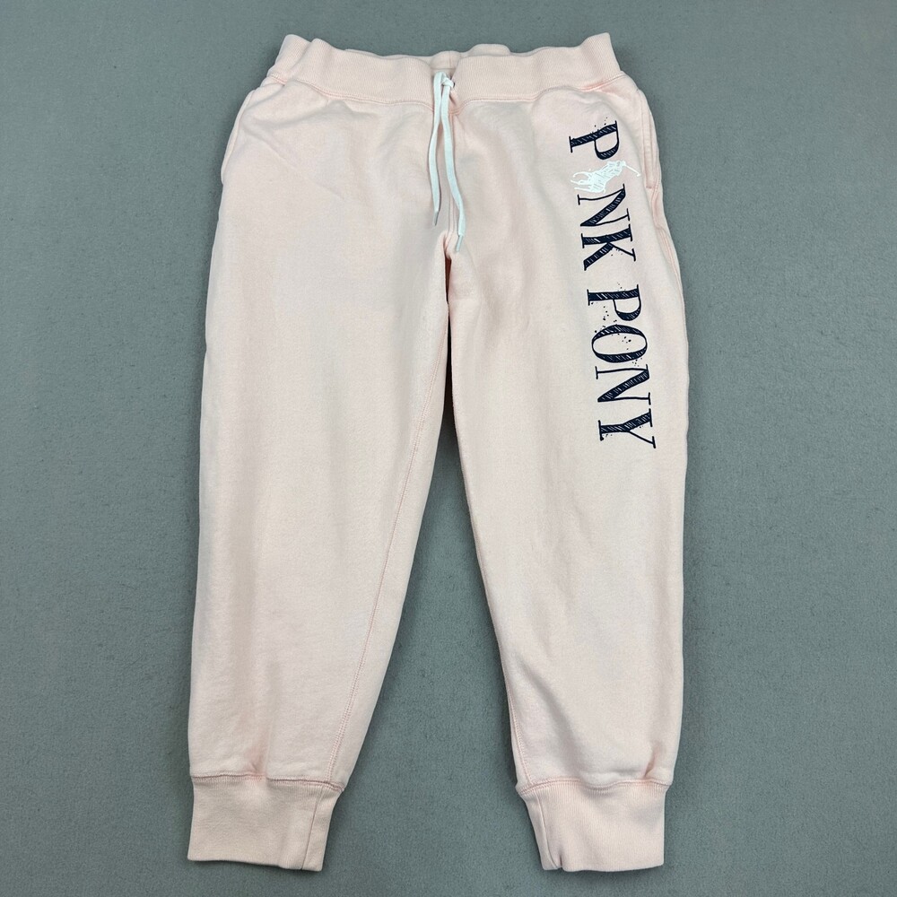 Pink Pony Ralph Lauren Pants Women Large Spell Out Sweatpants Tapered Logo L *